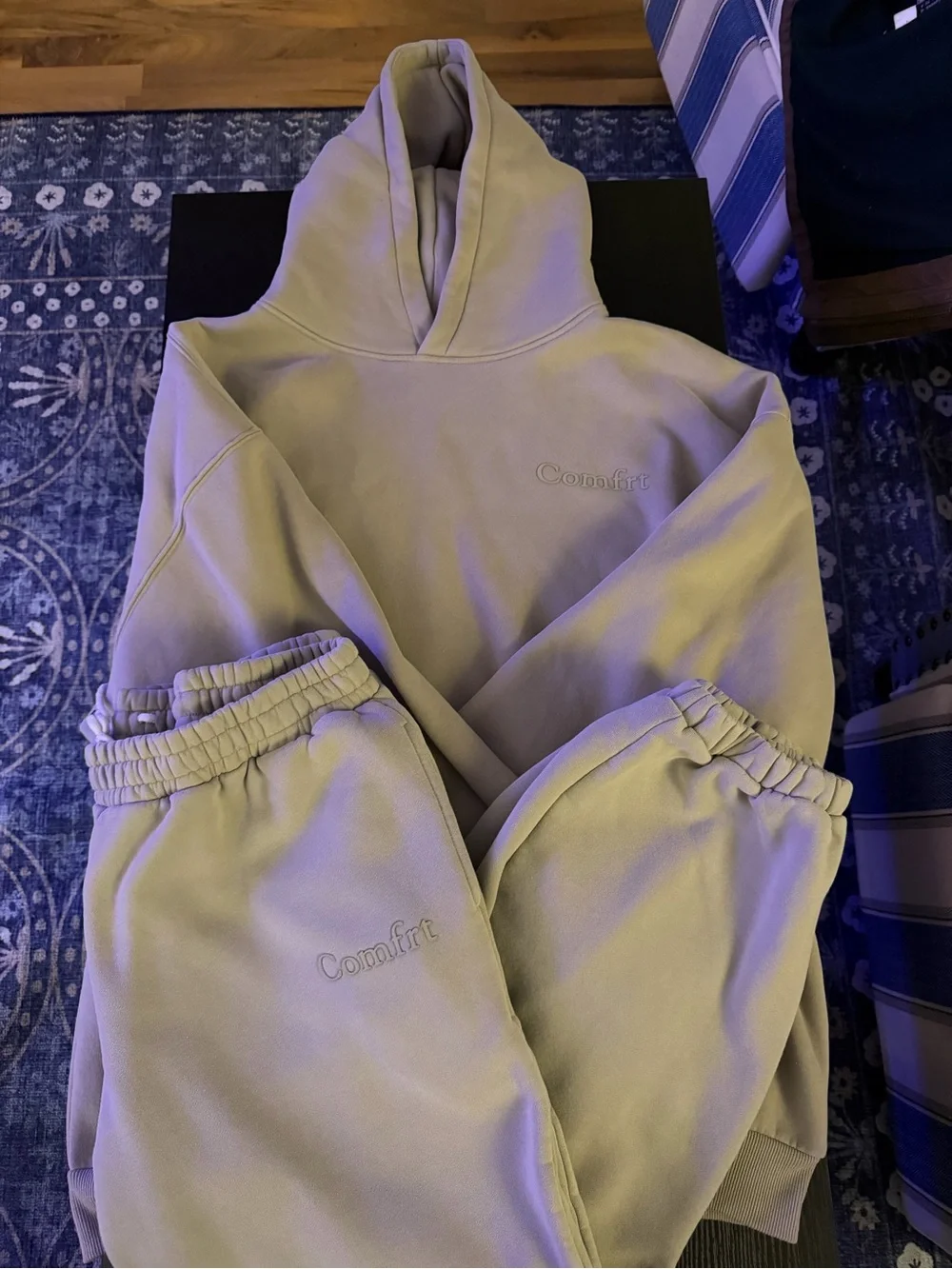 Comfrt Embroidered Hoodie & Sweatpants Set - Cement - Picture 1 of 5